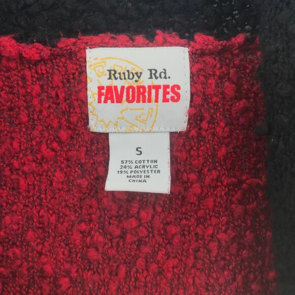 Ruby Rd. Favorites Open Front Long Sleeve Fuzzy Cardigan Sweater Red/black Small - Picture 4 of 5